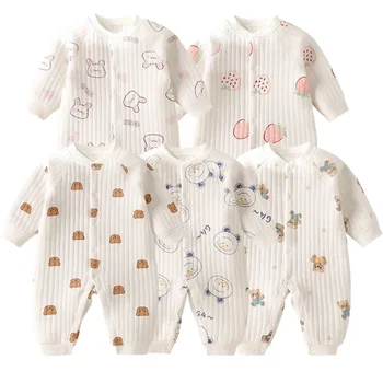 Пролетен детски дрехи 2024 година, Боди 100% памук с дълъг ръкав за новородено и цельнокроеные трикотажни комбинезони за новородени