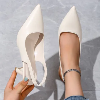 Пролетни модни дамски сандали на висок ток, ново 2024 г., универсална дамски ежедневни обувки с остри пръсти, Sandalias De Mujer