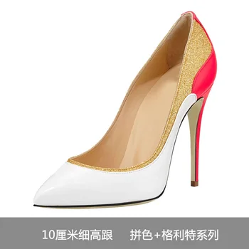 Пролетта на нови работни фини обувки на висок ток с остър пръсти, универсални дамски обувки голям размер