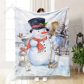Прост зимна Коледна фланелевый калъф с снеговиком, Топло Меко бяло Декоративно одеяло за офиса и дома, завивки от коралов руно
