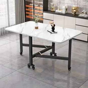 Проста маса за хранене, модерна кухня, правоъгълна маса на колела, стая за отдаване под наем малко помещение, лесен маса за хранене