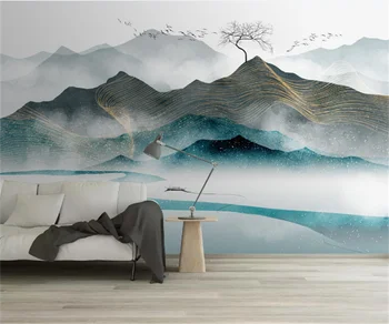 Професионален китайски модерен лек луксозен абстрактен пейзаж туш фонови фотообои стенопис