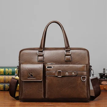 Реколта кожени портфейли, мъжки бизнес чанта,-тоут голям капацитет, офис чанта през рамо водоустойчива чанта за лаптоп