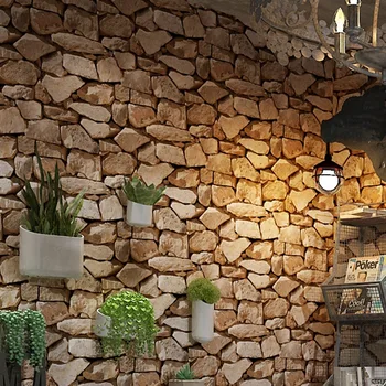 Ретро 3D триизмерна камък, тапети от културно камък, кафене, бар, хол, тухлени тапети за хола
