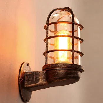 Ретро Промишлен монтиран на стената лампа с желязна решетка, аплици в стил Loft, монтиран на стената лампа в стил Ретро, Ветрозащитный лампа в помещението, Модерните стенни осветителни тела