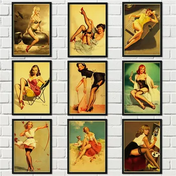 Ретро ретро-плакат Секси Pin up Girl времето на Втората световна война, отпечатани върху платно, хартия, художествени плакати и щампи Секси Дама, декор за стикери за стена