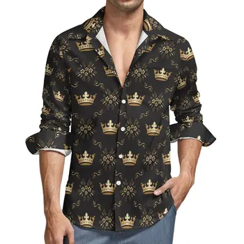 Риза Gold Queen Crown, Пролетни ежедневни ризи с ретро-принтом, мъжки Модни блузи с дълъг ръкав, градинска дрехи, върховете голям размер