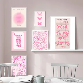 Розови Чисто Художествени Стенни Плакати С Положителни Ежедневни Аффирмациями Модерен Плакат Девчачья Картина Върху Платно и Принт за Декор за спалня