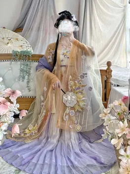 Рокля Hanfu, женски костюм на принцеса за Хелоуин и карнавал, Китайската традиционна бродерия, винтажное рокля Hanfu, градиентный лилаво
