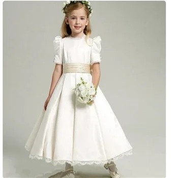 Рокля за момиче с цветя модел за рожден ден, сватба апликации, бална рокля на принцеса за момиченца, дрехи за първо причастие, Тюлевое детско просто рокля