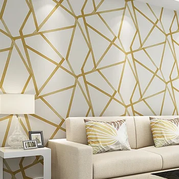 Ролка бежово хартиени тапети с геометричен модел 10 М, златен триъгълник, луксозни тапети за дома, тапети за стени спални