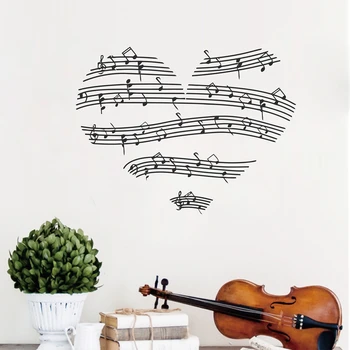 Романтични бележки във формата на сърце, декоративни стикери за стена, декорация на музикална студия, Винил, подаръци музиканти