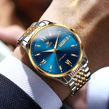 Ръчен часовник OLEVS, мъжки луксозен часовник от неръждаема стомана с датата, мъжки автоматично механични спортни часовници Relogios Masculino