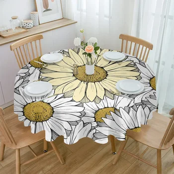 Ръчно рисувани цветя, Хризантема, Водоустойчив покривка, украсата на масата на Сватбата на Домашна кухня, Трапезария, Покритие на кръгла маса
