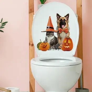 Свалящ стикер на капака на тоалетната чиния, Грозни етикети на тоалетна за домашни любимци на Хелоуин, Тиква, Шапка на Вещица-паяк, украса за баня, водоустойчив