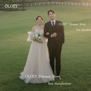 Сватбена рокля OLOEY от дома, тюл трапецовидна форма, Корея, фотосесии, сватбени рокли за спагети презрамки и с дълги ръкави в стил Кънтри, по-големи размери