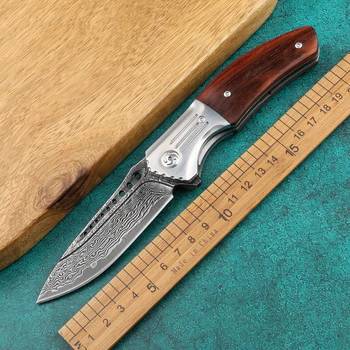Сгъваем нож VG10 Дамасский Сгъваем Джобен нож с шарикоподшипником за самозащита, Тактически военни, Ловни ножове за оцеляване