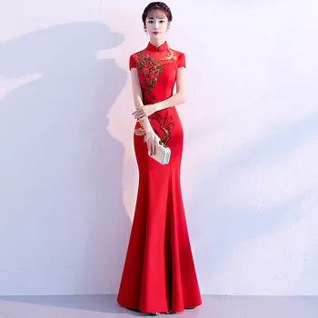 Секси дълга рокля Qipao Рокля в китайски стил Оверсайз, сексуална, Коварен Макси рокля с бродерия 