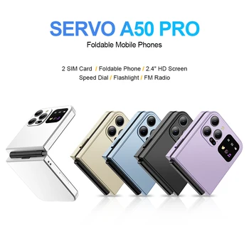 СЕРВО A50 PRO Флип мобилен телефон с бърз набор, фенерче, Автоматична запис на разговор, Type-C, 2 СИМ карти, мобилен GSM телефон с 2.4 