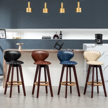 Скандинавски лесен Луксозен столче за хранене, столче от масивна дървесина, Въртящата Удобна облегалка, бар стол, модерни прости бар столове