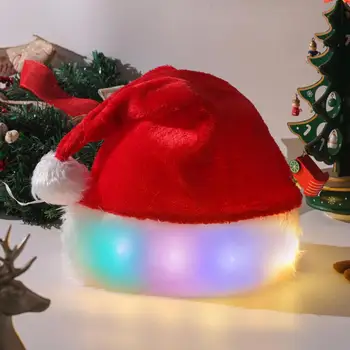 Сладка коледна шапка с бяла козина, led шапка на Дядо Коледа, Коледна украса за деца и възрастни, сладък коледен подарък зимна с плюшем за зимата