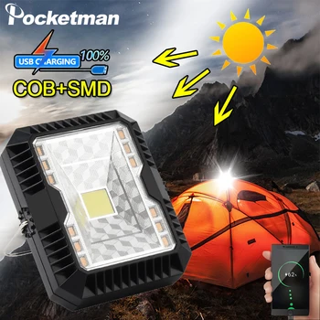 Слънчев led работна лампа с мощност 200 W, led лампа за къмпинг, уличен фенер за палатка, фенерче с вградена батерия, USB Акумулаторна фенерче