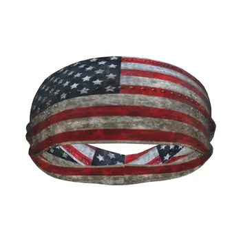 Спортна превръзка на главата с винтажным флага на САЩ за джогинг, фитнес, впитывающая Превръзка от неопрен за коса за колоезденето