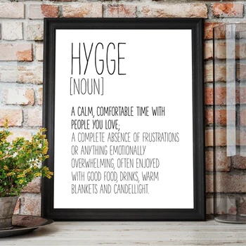 Стенно изкуство с надпис Hygge Забавен плакат и печат на съвременни цитати Hygge Художествена картина върху платно Стенни картина за вашия интериор дневна