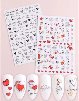 стикер За Дизайн на ноктите с Изображение на Сърцето на 1 лист, Стикер За Нокти С Хубав Анимационни Модел, Модни Стикер За Нокти За Свети Валентин За Жени