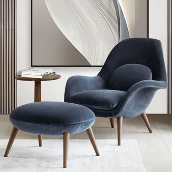 Стол за модерна всекидневна с подлакътник, Луксозно кресло за отдих, Синьо бархатное стол за дневна, Минималистичная Преносима мебели за дома Fauteuil Design