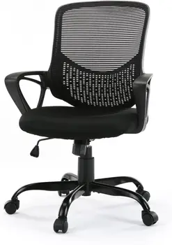 Стол с вкара облегалка, регулируема по височина, въртящ се стол, ергономична компютърно бюро, стол с подлакътник за дома, черен стол за трапезария t