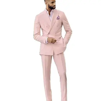 Сшитое на поръчка е розово палто, панталони, комплекти, официални мъжки костюми, Оборудвана сако, панталони, Двубортный смокинг, облекло за сватбеното парти