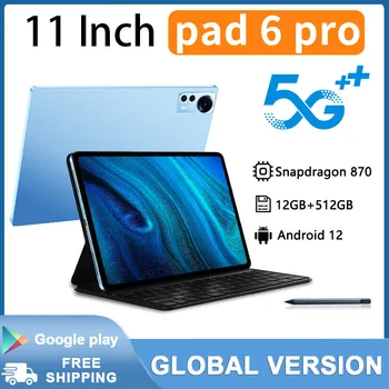 Таблет 5G 2024 Нов Android 12.0 с телевизори 4K HD Snapdragon 870 Global Tablet 12 + 512 GB с Две SIM-карти или WIFI Pad 6 Pro GPS Mouse Tab