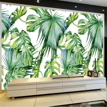 тапети beibehang на поръчка 3d стенописи красива мечта пресен зелен бананов лист живопис с маслени бои от бананови листа, на фона на телевизора тапети