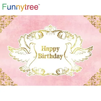 Тапети Funnytree Happy Birthday Party Бял Гълъб, маса за сладки Причастие, Фотофоны за снимки, банер за душата момичета, новородено