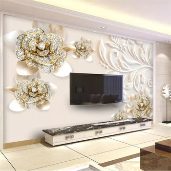 Тапети по поръчка 3d фотообои с релефни релефни елегантни диамантени цветя дневна спалня декоративна живопис 3D тапети