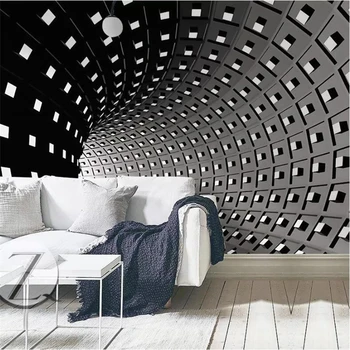 Тапети по поръчка 3D черно-бели с рампа за време и пространство ТЕЛЕВИЗИЯ фон стена дневна спалня ресторант хотел стенопис фотообои