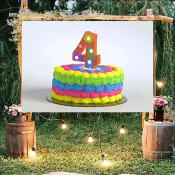 Тема торта Свещ четири години Давност От 4-ти Рожден Ден на Фона на Снимка на Бижу Подарък Поздрав на Семейството Отвън Банер
