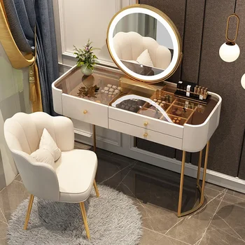 Тоалетка Light Luxury Rock Board, тоалетка за спалня, Модерен минималистичен шкаф за грим, Мебели за спалня, скринове