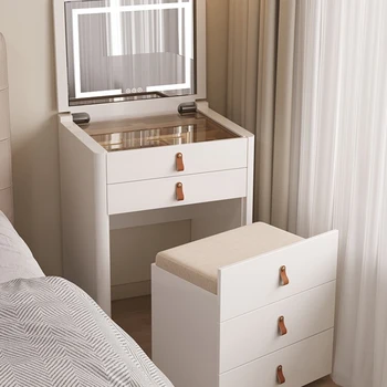 Тоалетка, модерна и минималистичная бяла нощно шкафче, тоалетка с огледало, малък шкаф за съхранение на вещи в спалнята