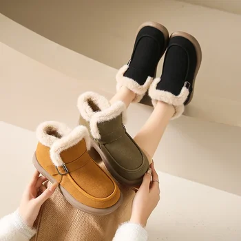 Топли плюшени ботильоны; класически Дамски зимни обувки на платформа без шнур изкуствена кожа; Дамски обувки на нисък ток; Модерни обувки Zapatos Mujer