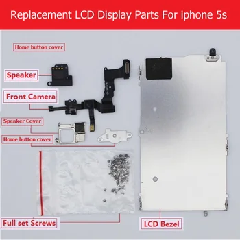 Търговец на Пълен Комплект от резервни части За Apple iPhone 5s LCD екран с Метална Рамка/Предна камера/ говорител / бутон home гъвкав кабел / Винт / Скоба