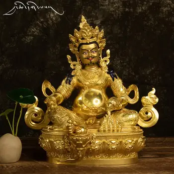 Търговия на едро будистка доставка на 31 см, благородна позлата, златна будистка статуя на Бог на богатството Джамбалы, късмет, Жълта статуя на буда