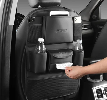 Универсален черен Артефакт за съхранение на колата си, Подвесная Чанта за съхранение на облегалката на седалката, Чанта за съхранение с множество джобове, Качествен Кожен Органайзер за столче за кола.