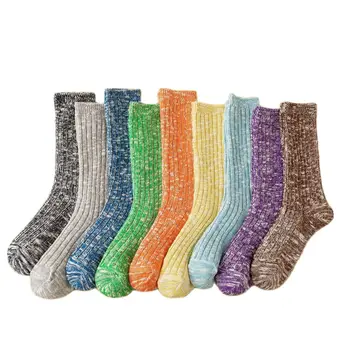 Унисекс за мъже и жени, Възли Пролетно-есенно-зимни чорапи, Обикновена домашни чорапи в стил ретро, памук със средна дължина, Дебела Мека конец, игла Сокс