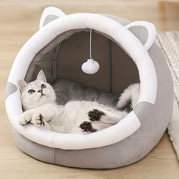 Уютно легло-пещера с анимационни котка - вашето котенку ще бъде топло и уютно в него най-сладкото колиба за домашен любимец!