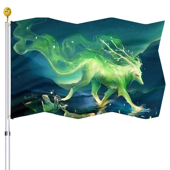 Фантастичен флаг, Зелено Създание, Чудовище, Ярък Цветен дом, Вътрешен и Външен интериор, Знамена с двойни шевове, полиестер с медни люверсами