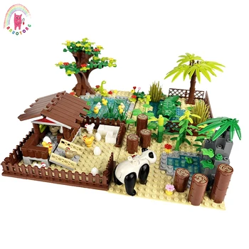 Ферма Зоопарк Градивен елемент в колекцията са Съвместими фигурки Забавни играчки Сцена, Панда, Тигър Крокодил животно MOC Модел Тухли Подаръци