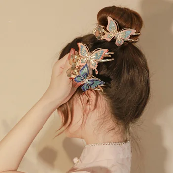 Фиби за коса с китайски рисувани в формата на пеперуда, Модни Дамски родословна за Грилса, висок скоба за cauda equina, Ретро шапки, Аксесоари за коса