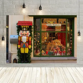 Фон магазин за коледни играчки Avezano, прозорец с кукла войник, Тухлена стена, на фона на портретна фотография за малките деца, подпори за фото студио